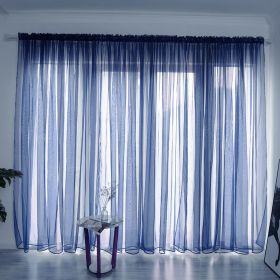 Simple And Modern Balcony Solid Color Gauze Curtain (Option: Dark Blue-3x2.7Hook)